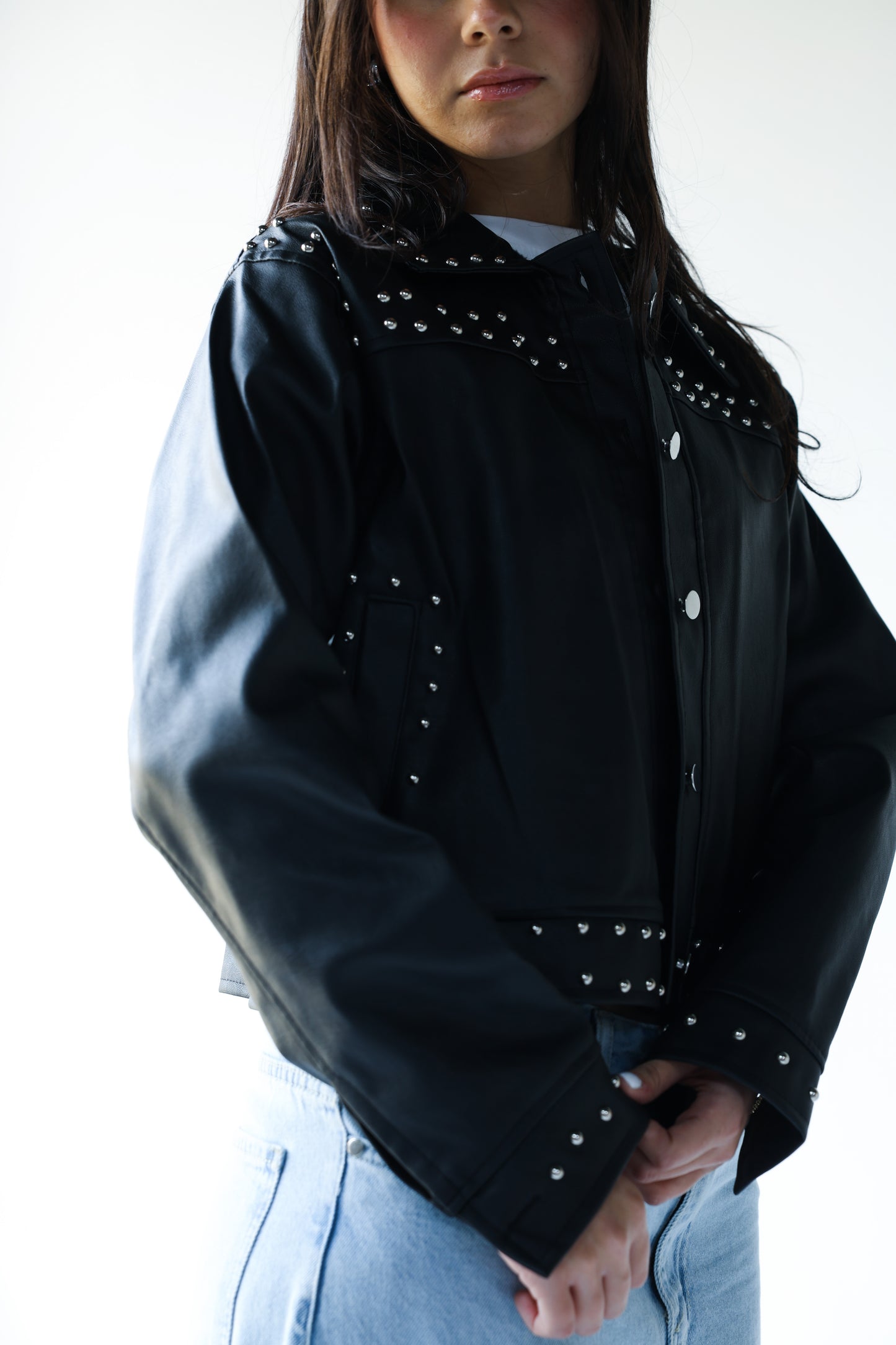 Black leather jacket with silver studs