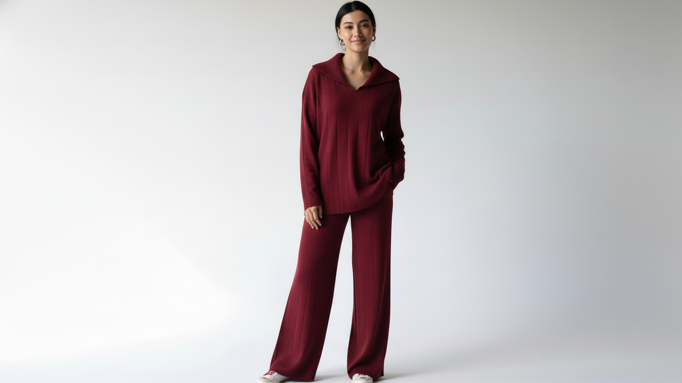 Burgundy Knit set with collar