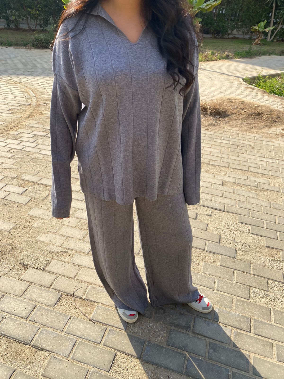 Grey knit set with collar