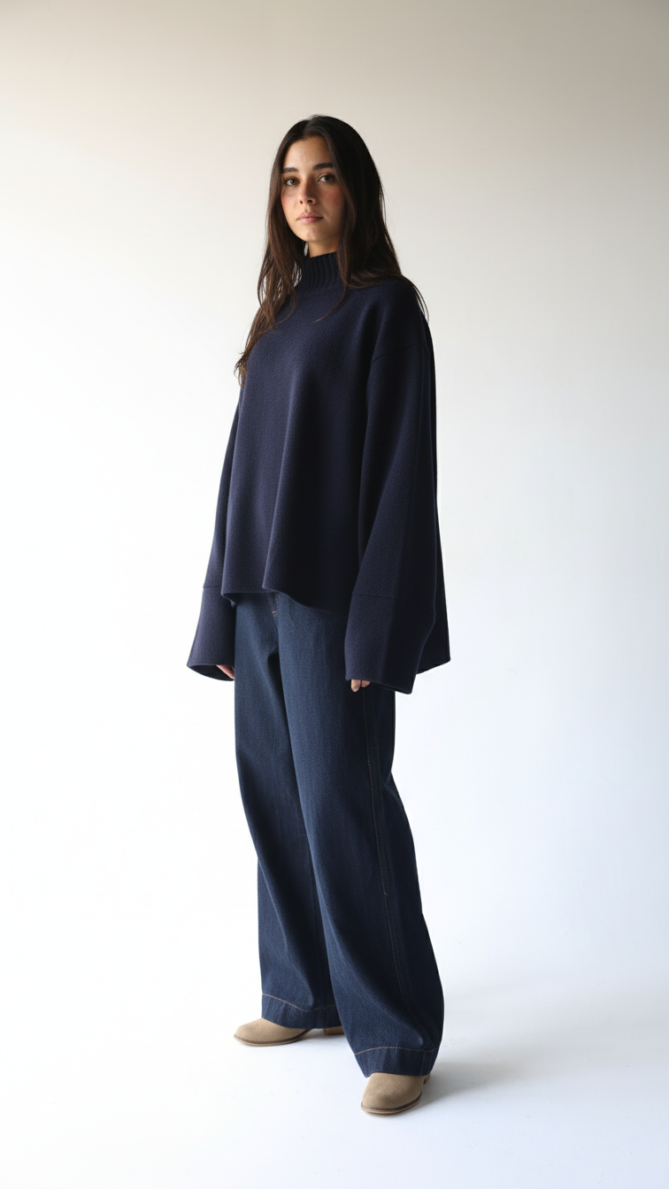 Luna - Navy Blue Oversize Pullover