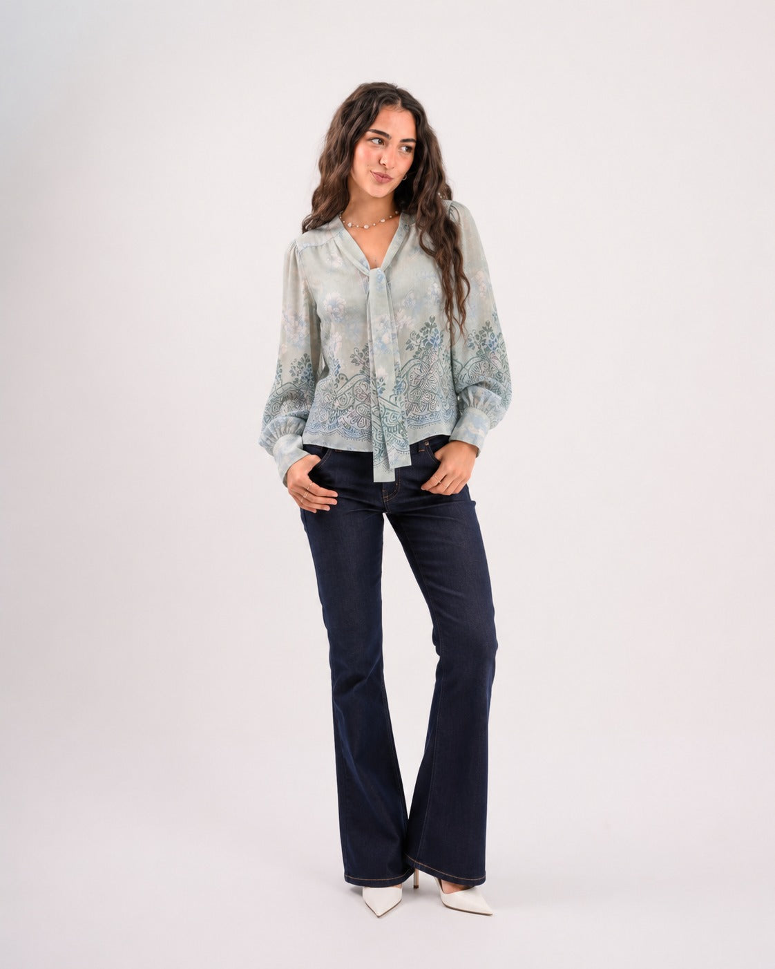 Blue Floral Burnout Blouse