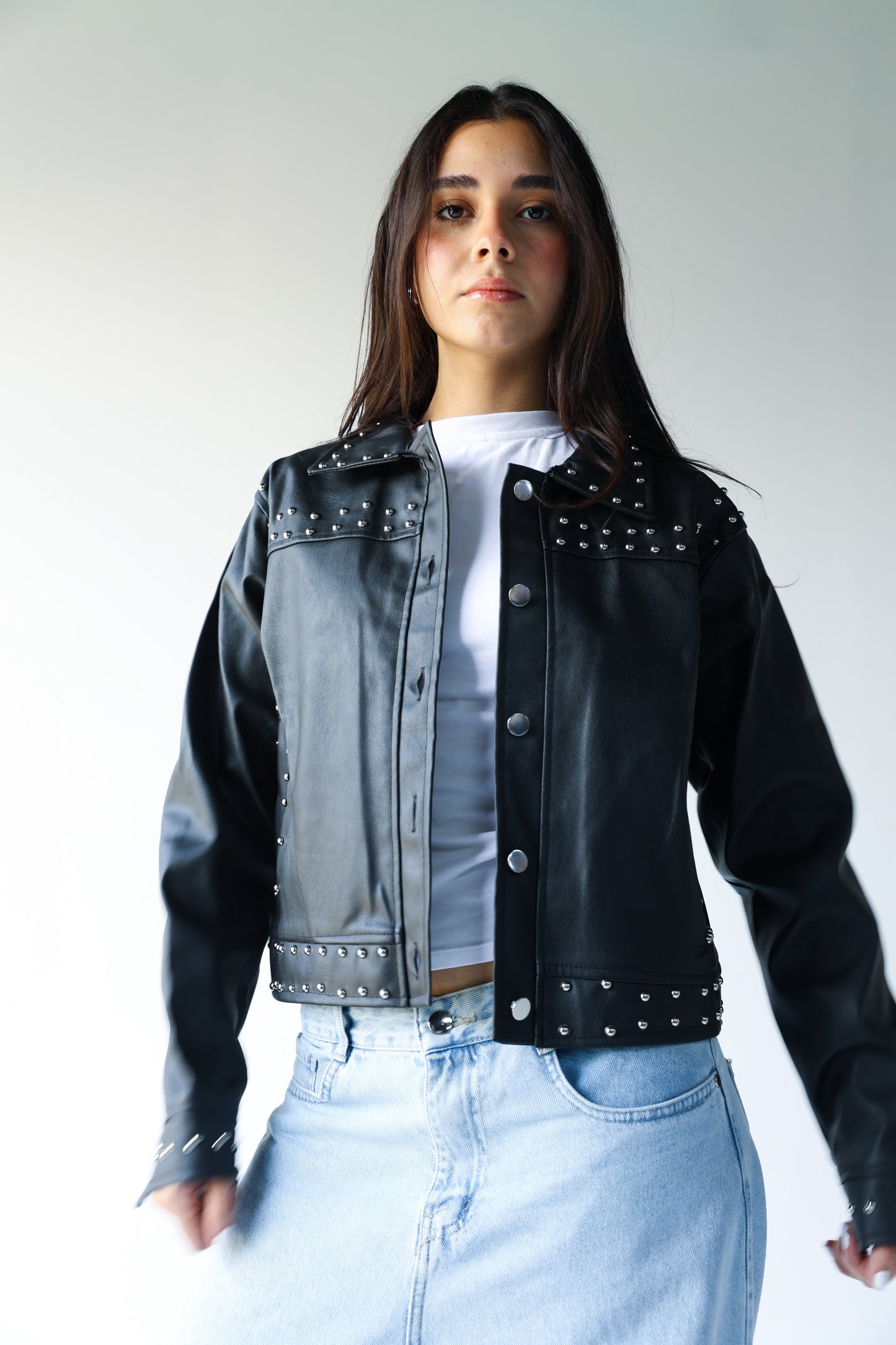 Black leather jacket with silver studs