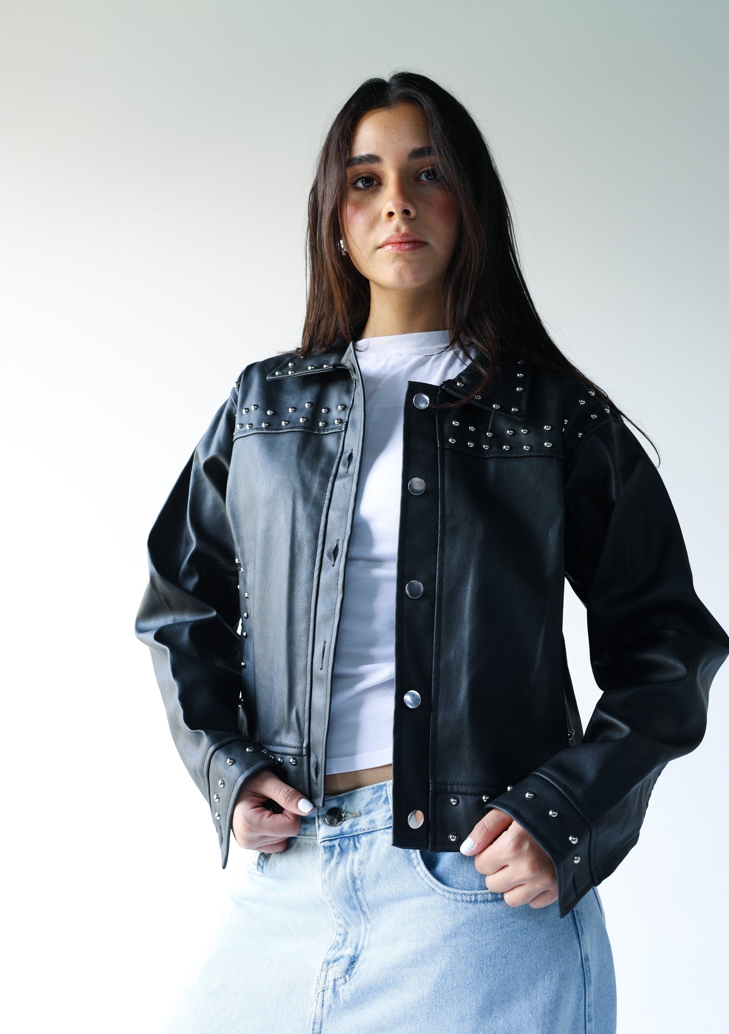 Black leather jacket with silver studs