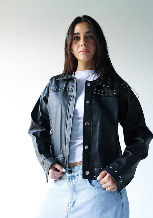 Black leather jacket with silver studs