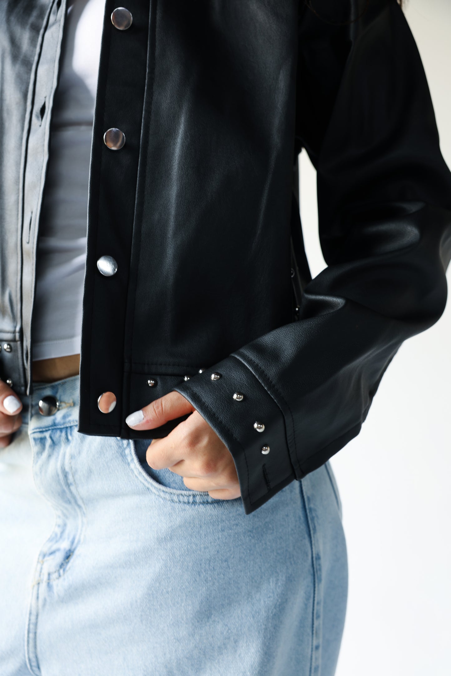 Black leather jacket with silver studs