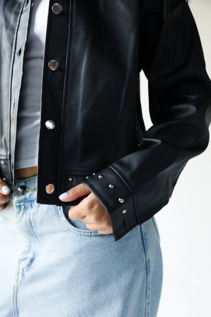 Black leather jacket with silver studs