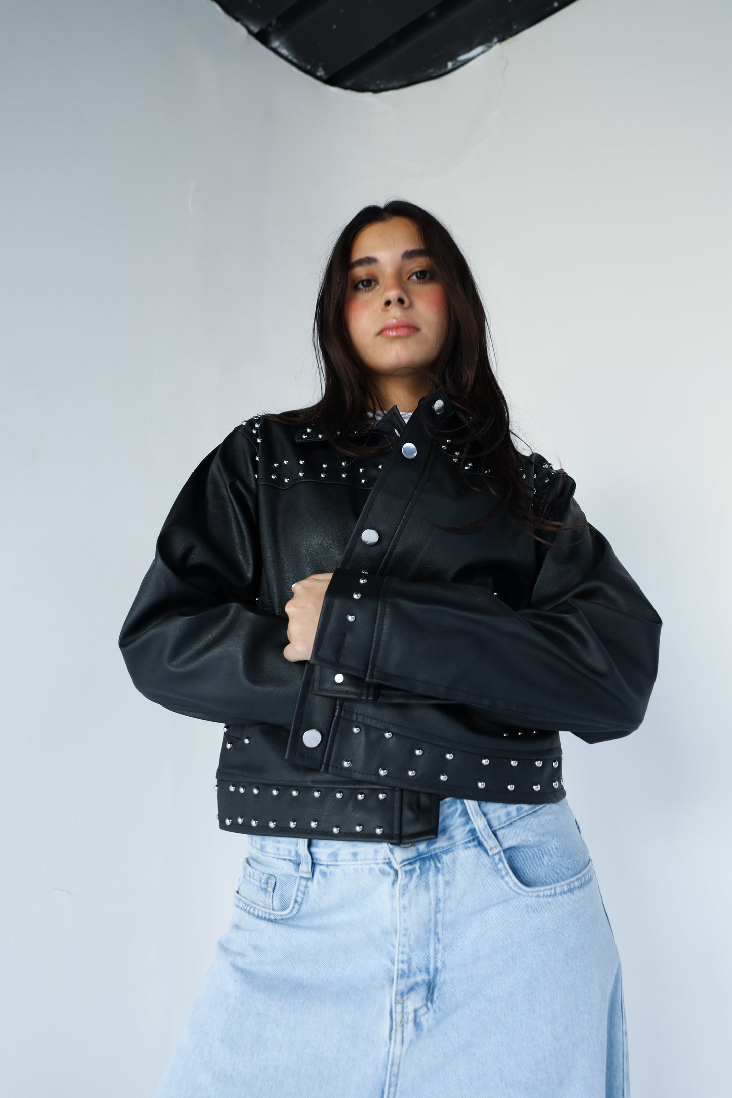 Black leather jacket with silver studs