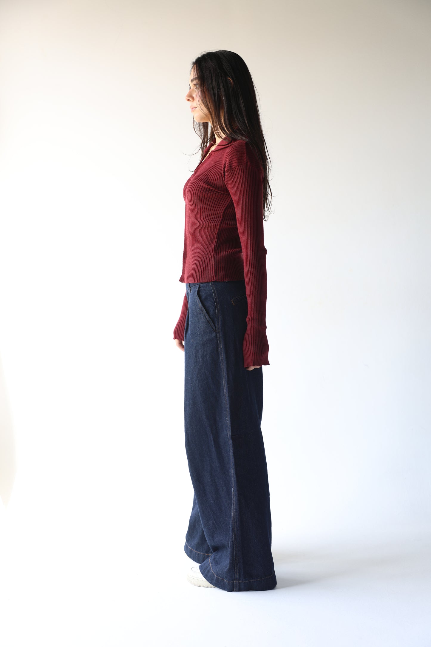 Burgundy knit pullover with zippers