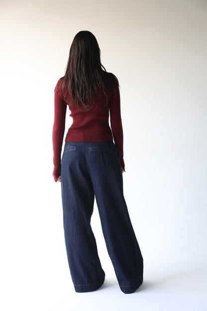 Burgundy knit pullover with zippers