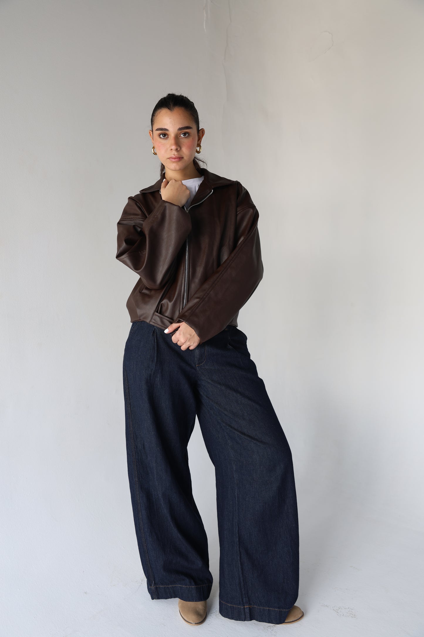 Suzana -Brown Leather Jacket with built in belt&nbsp;