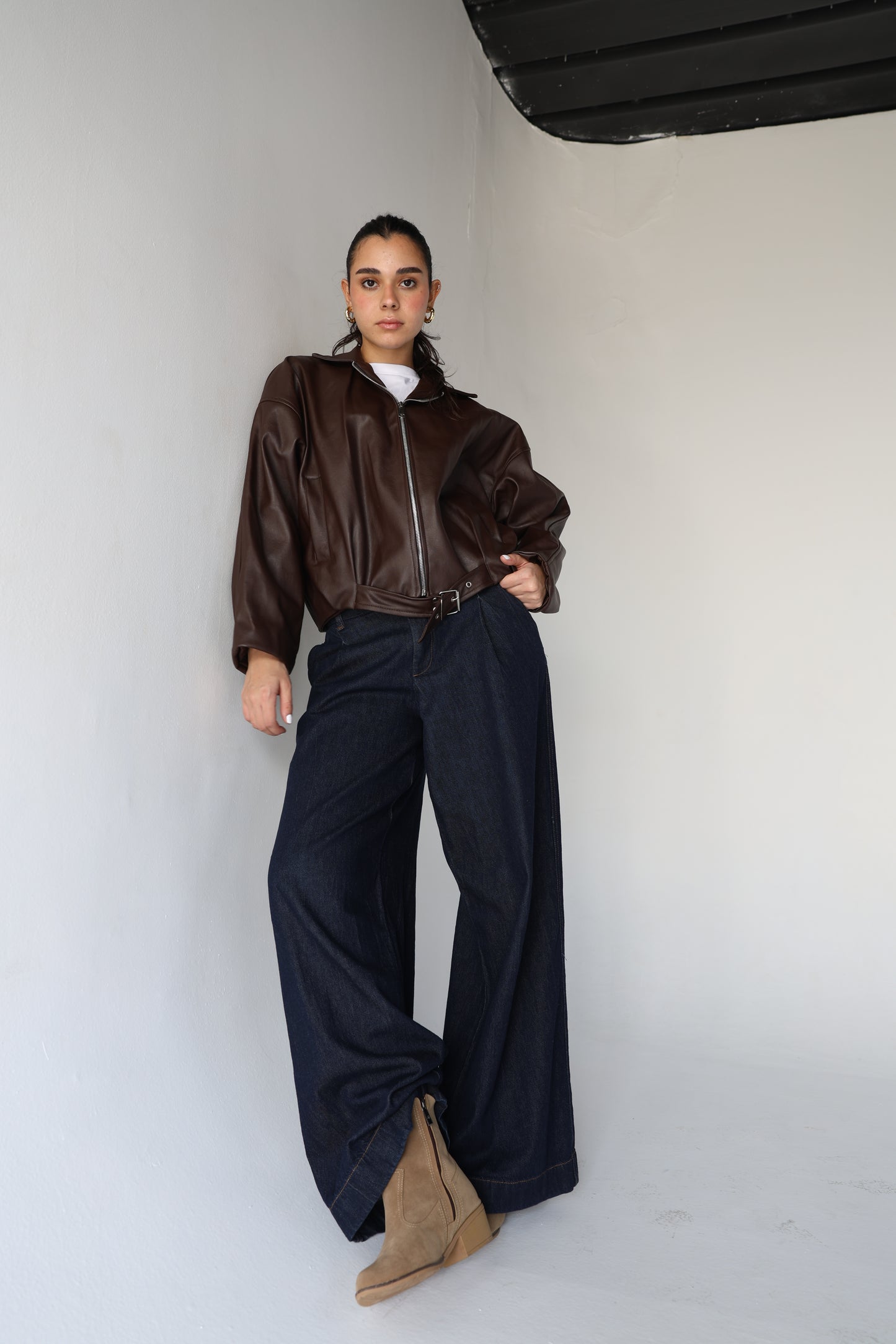 Suzana -Brown Leather Jacket with built in belt&nbsp;