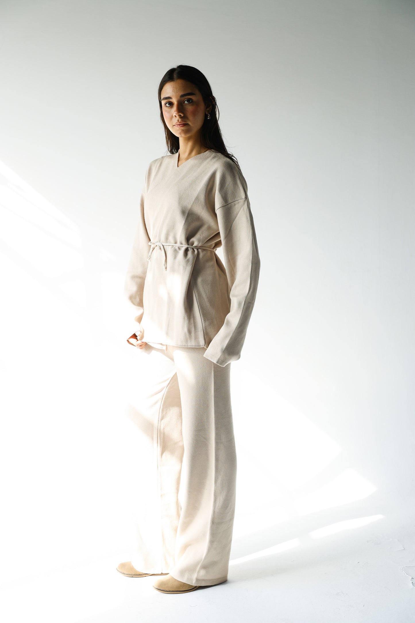 Light beige wrapped knit set