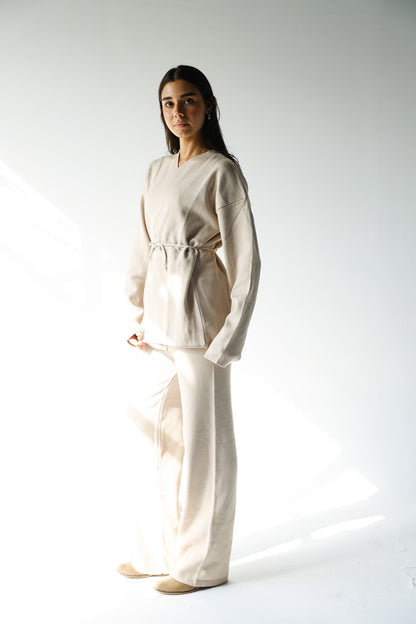 Light beige wrapped knit set