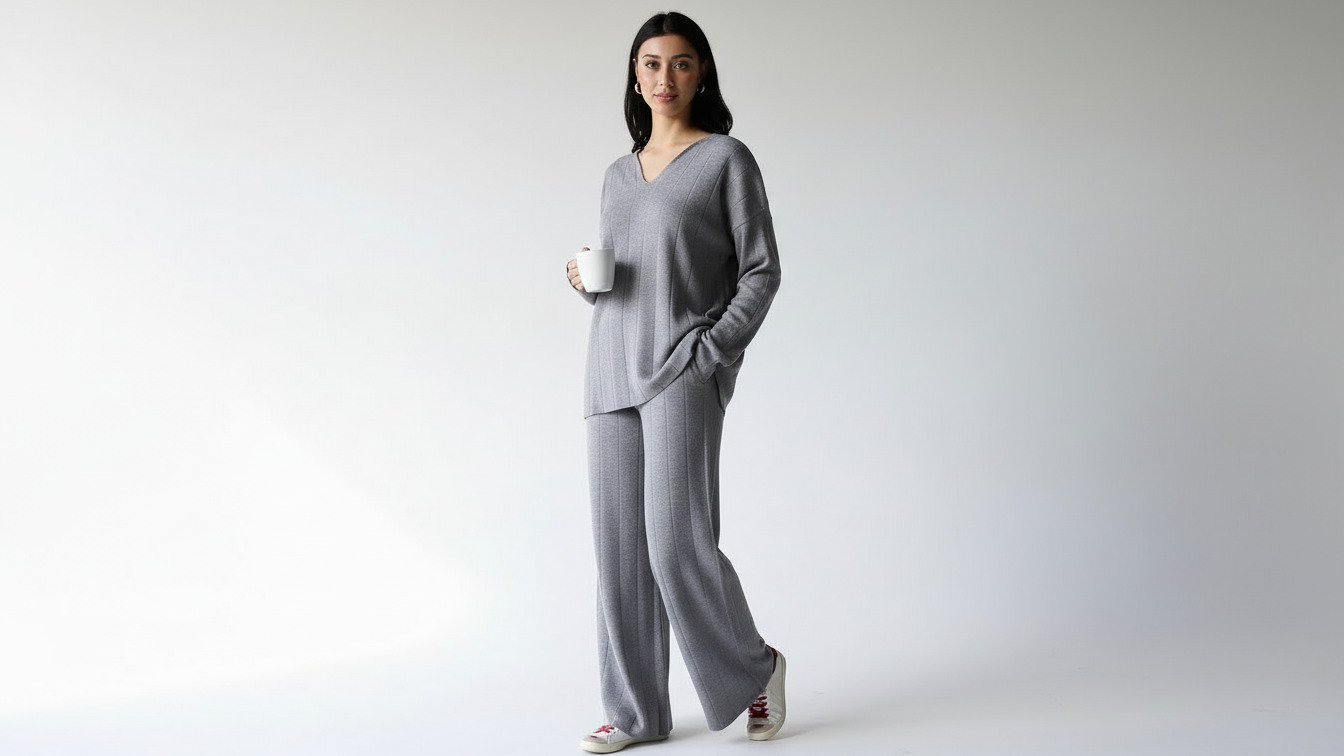 Grey knit set with collar