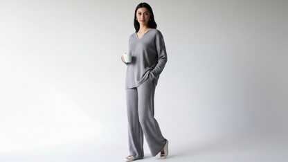 Grey knit set with collar