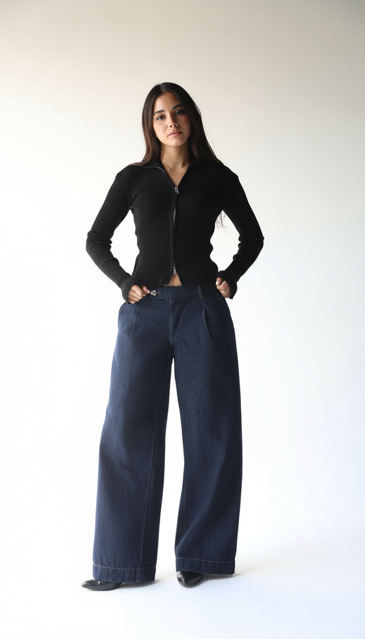 Black knit pullover with zippers