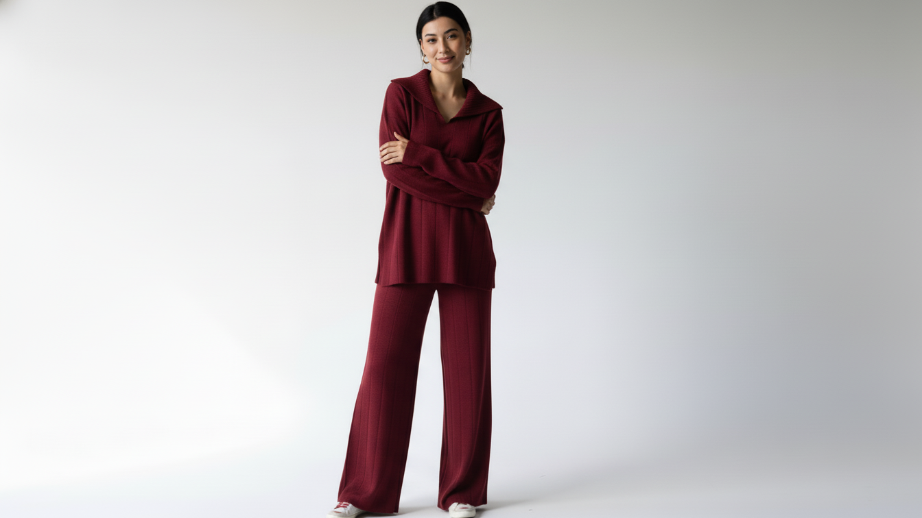 Burgundy Knit set with collar