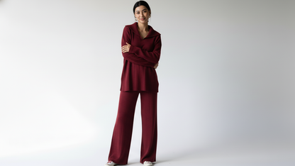 Burgundy Knit set with collar