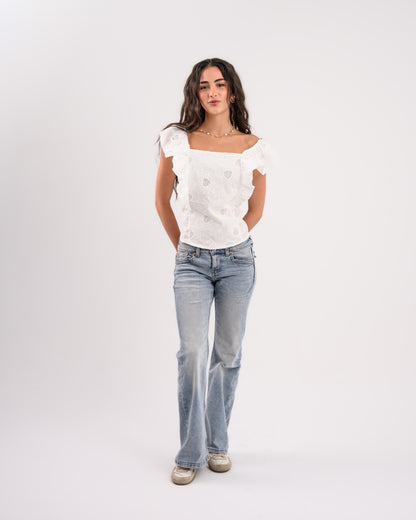 White Top With Shoulder Ruffles