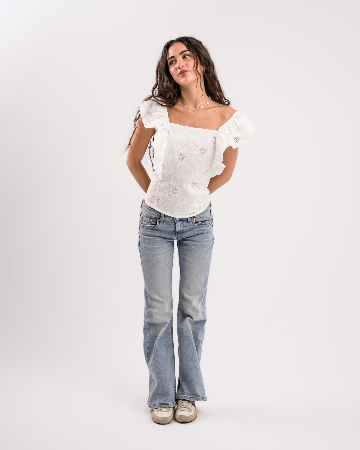 White Top With Shoulder Ruffles