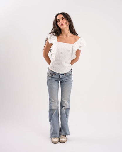 White Top With Shoulder Ruffles