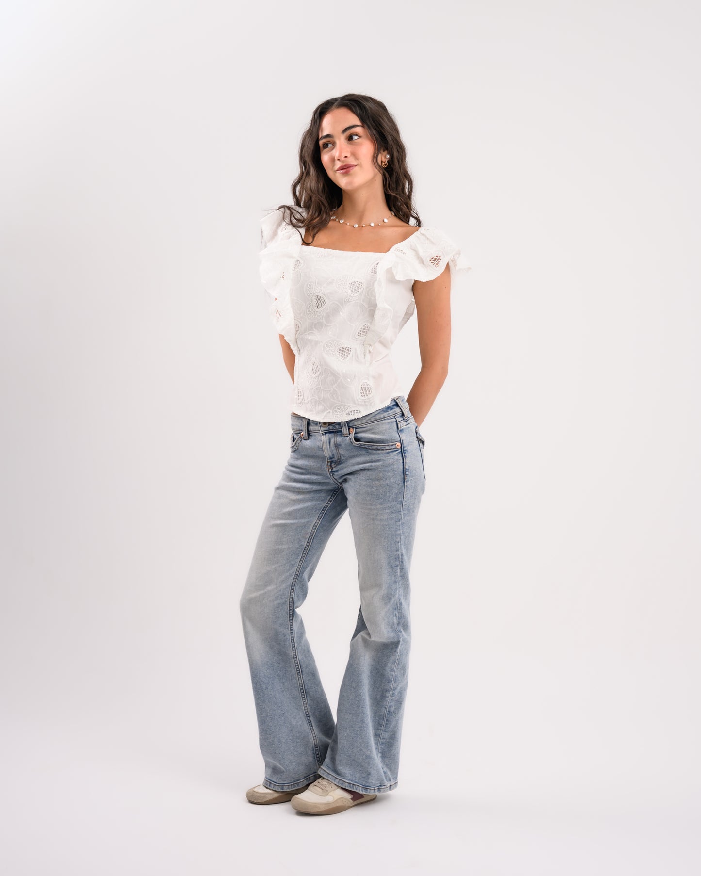 White Top With Shoulder Ruffles