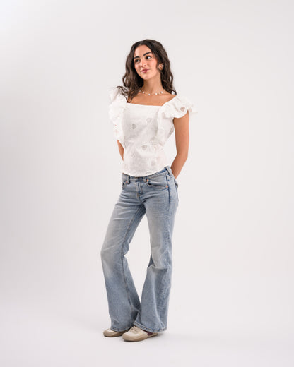White Top With Shoulder Ruffles
