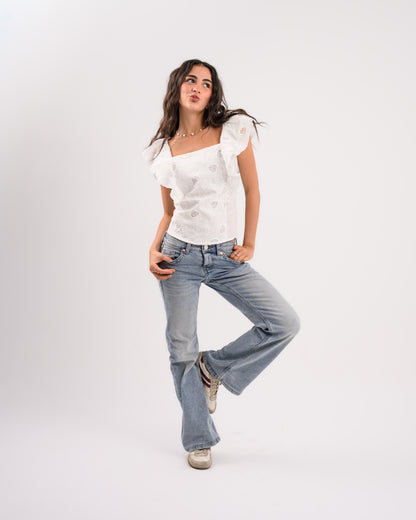 White Top With Shoulder Ruffles