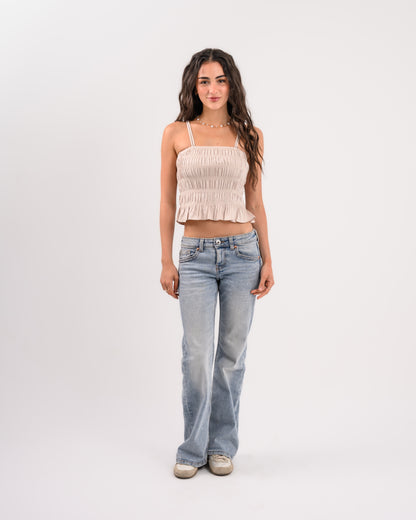 Beige Strappy Draped Top