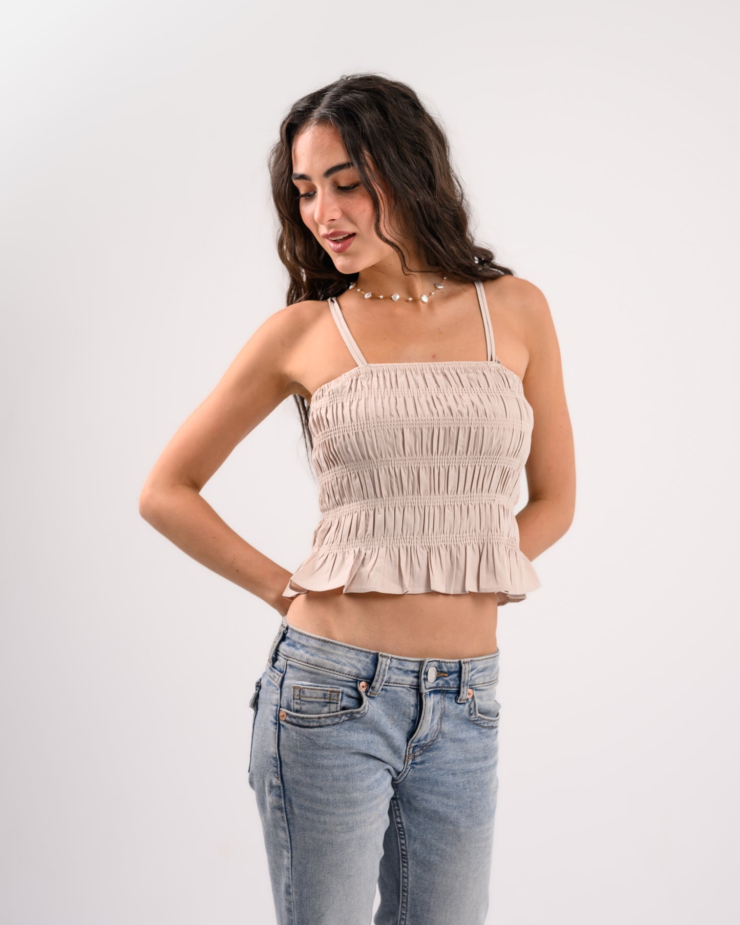 Beige Strappy Draped Top