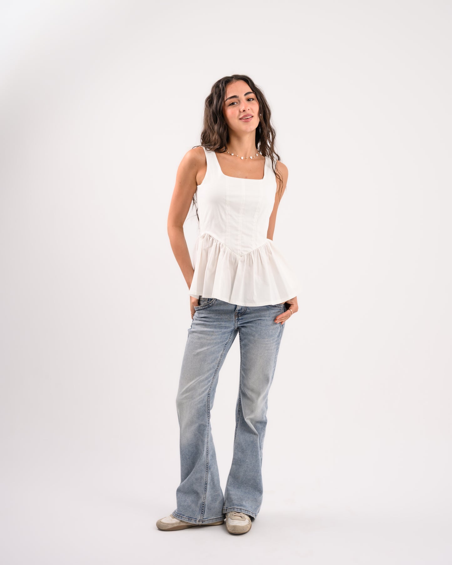 White Peplum Top