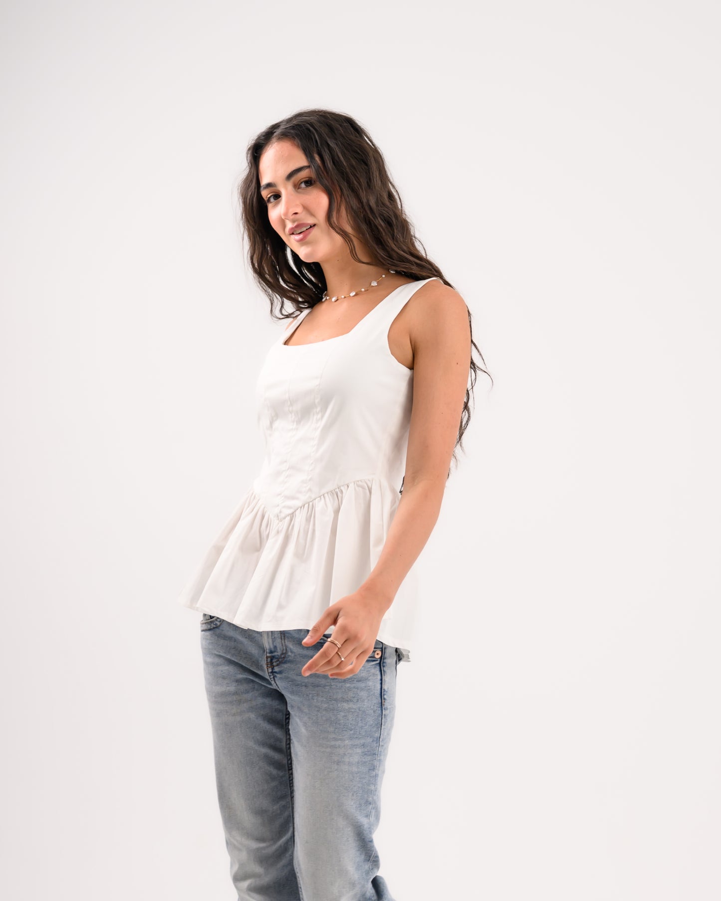 White Peplum Top