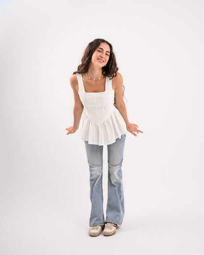 White Peplum Top