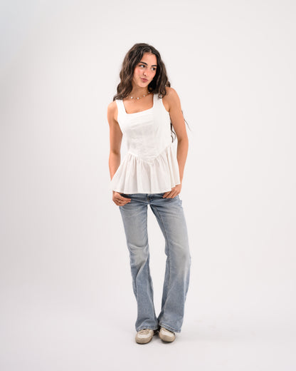 White Peplum Top