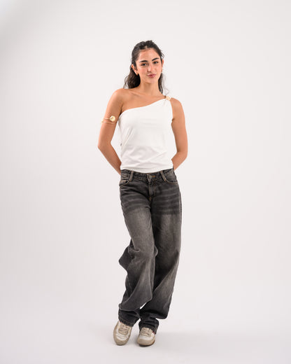 White One Shoulder Top