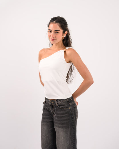 White One Shoulder Top