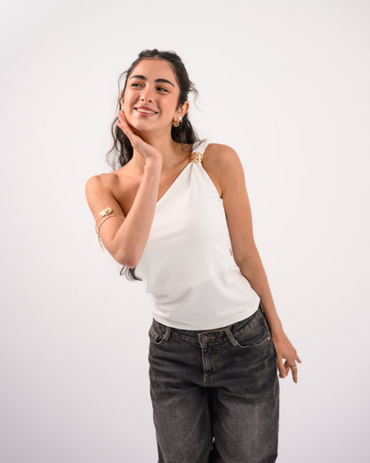White One Shoulder Top