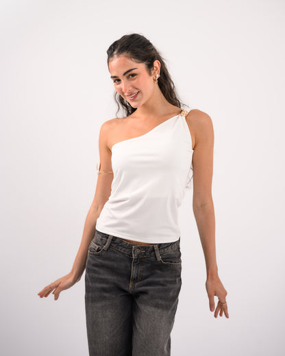 White One Shoulder Top