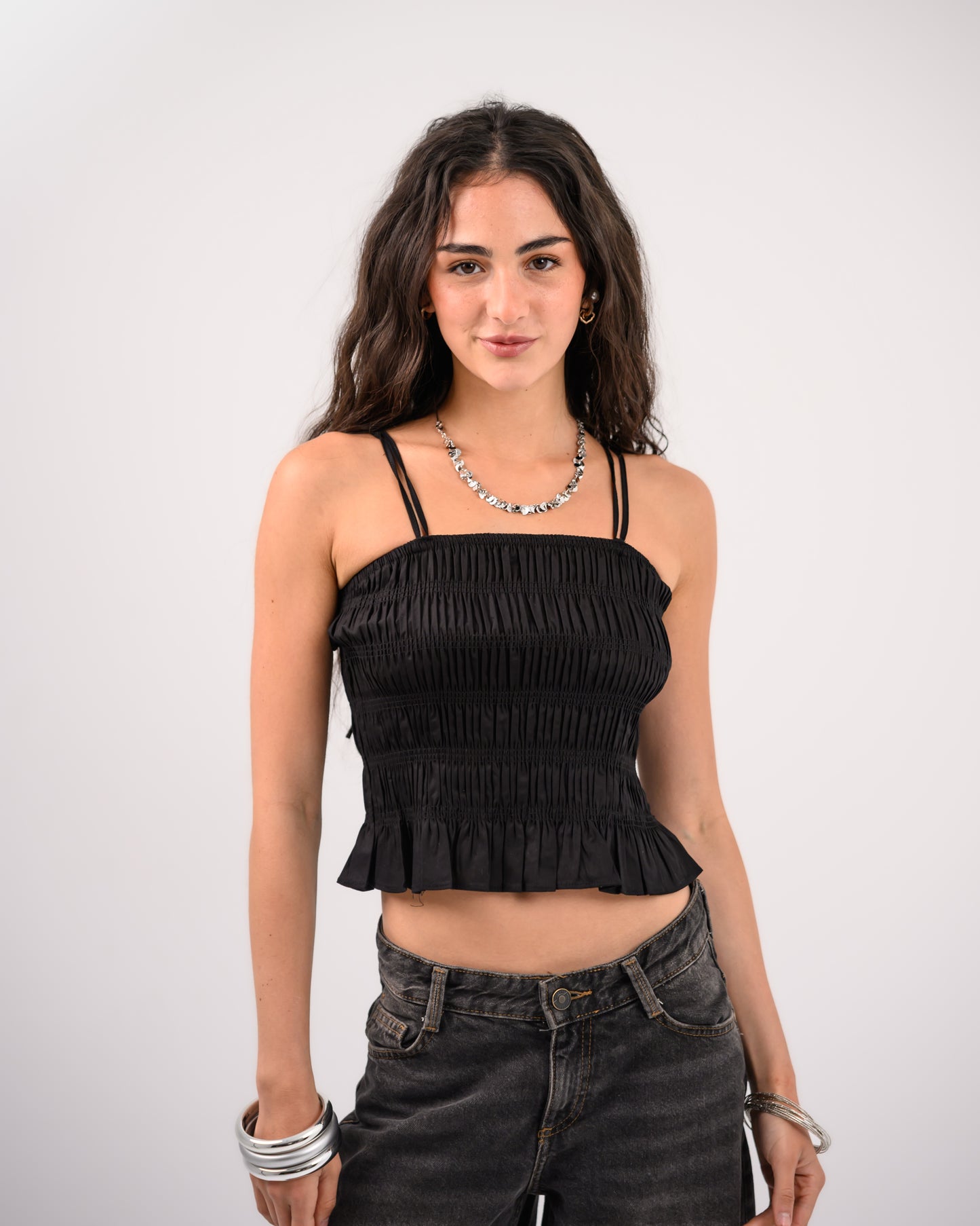 Black Strappy Draped Top