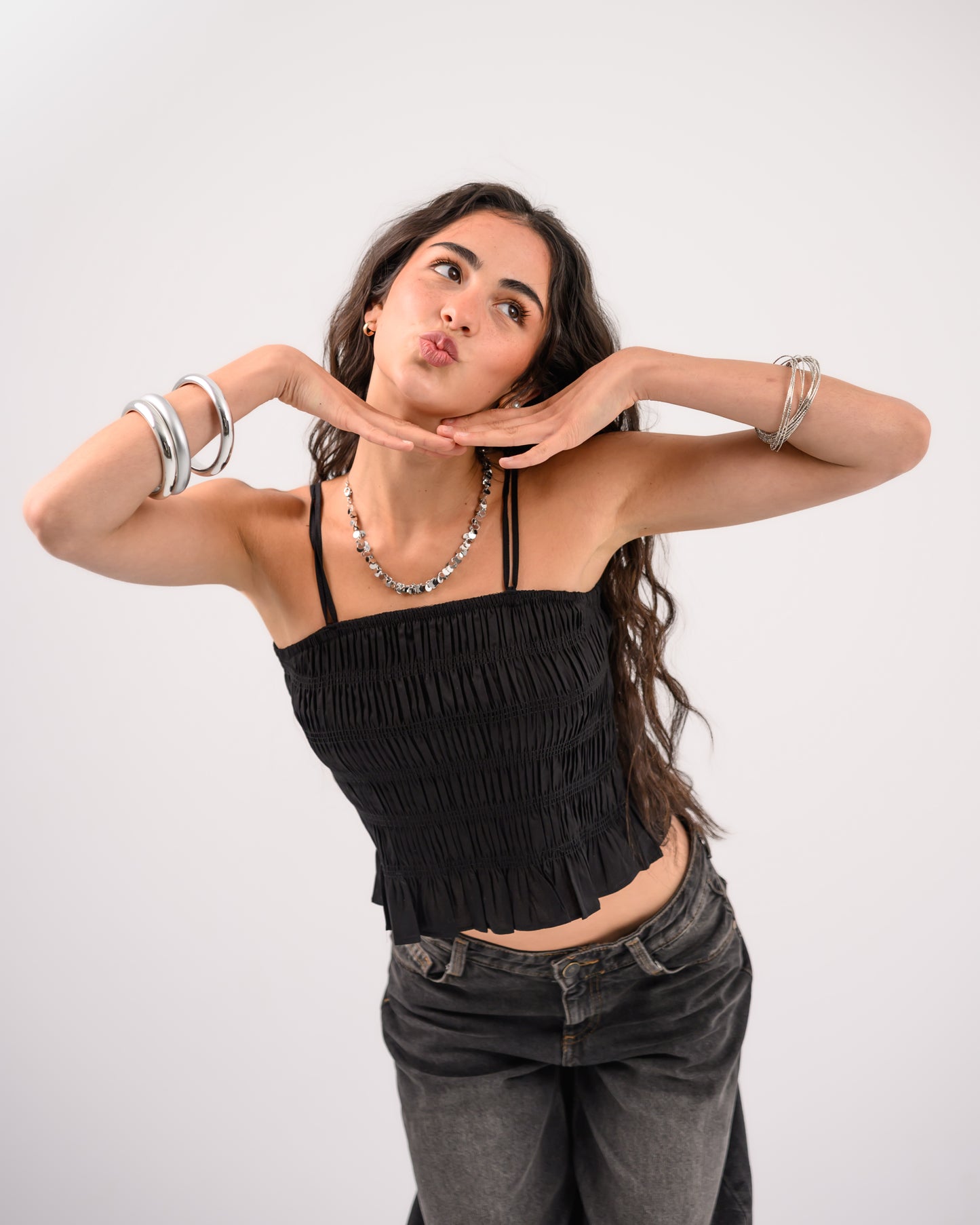 Black Strappy Draped Top