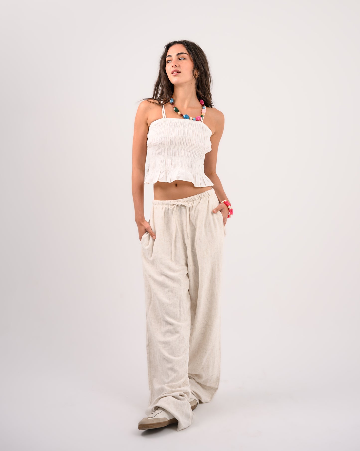 White Strappy Draped Top