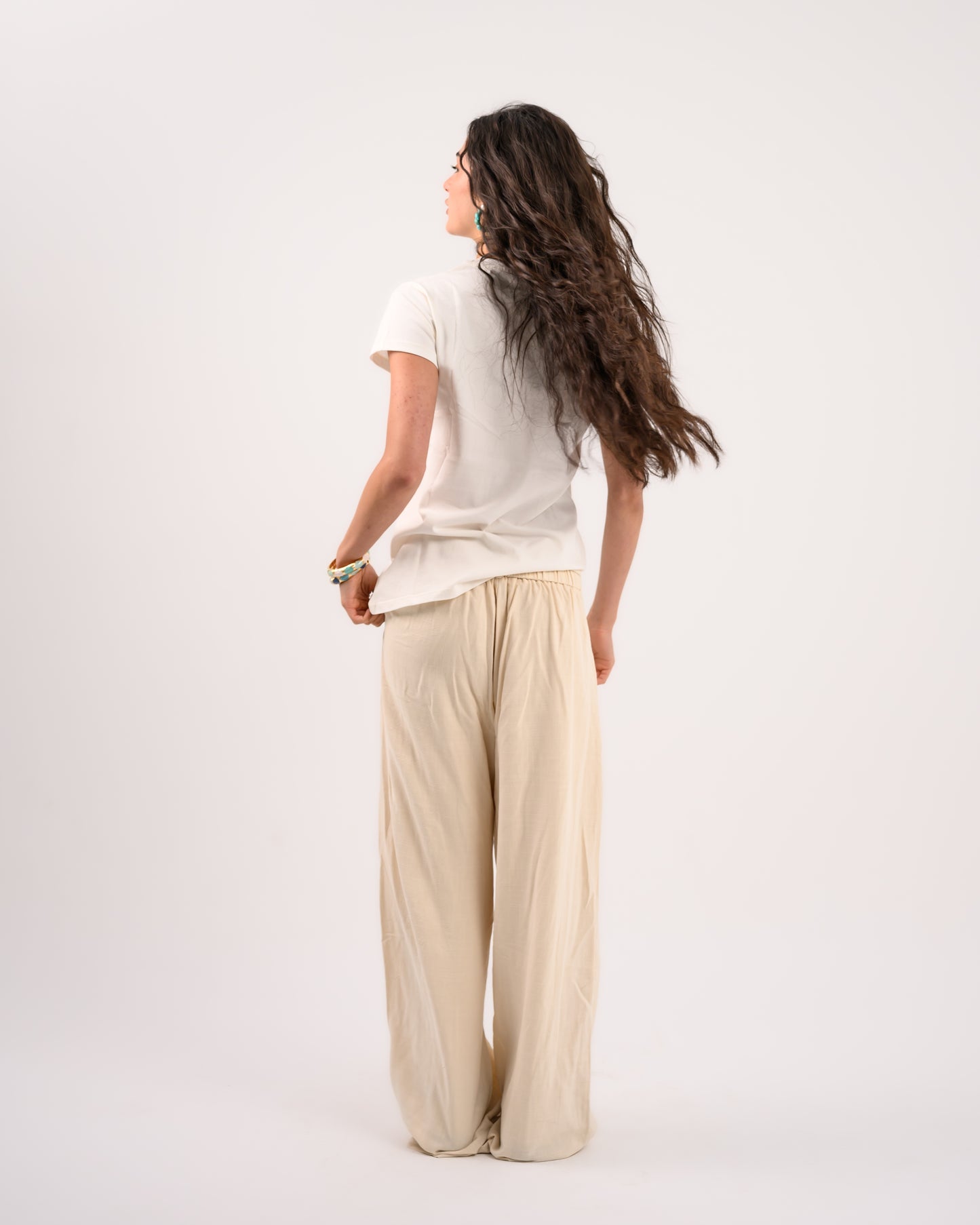 Beige Linen Structured Pants