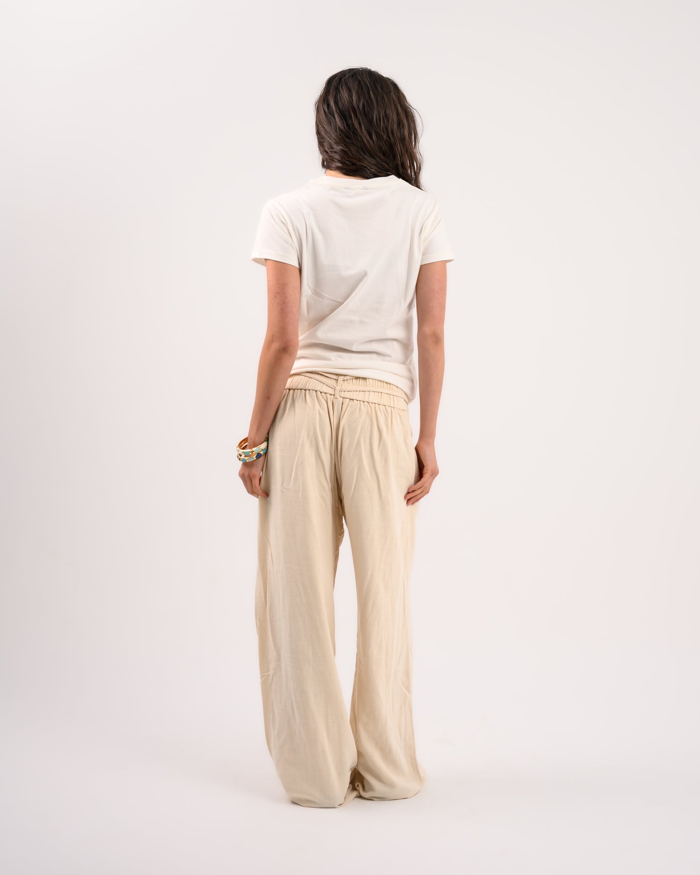 Beige Linen Structured Pants