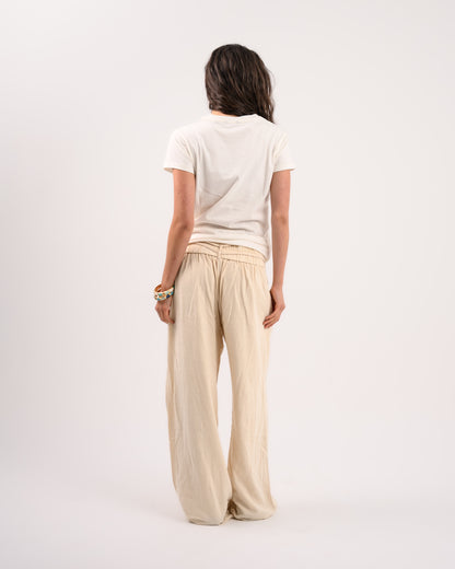 Beige Linen Structured Pants