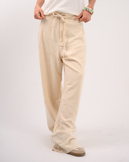 Beige Linen Structured Pants