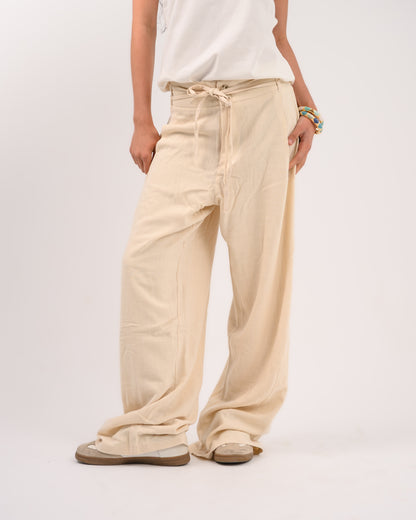 Beige Linen Structured Pants