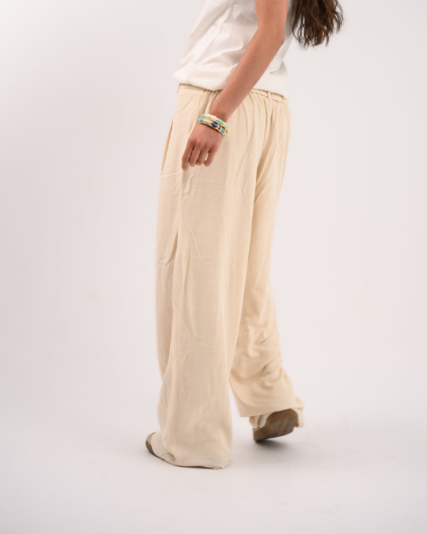 Beige Linen Structured Pants