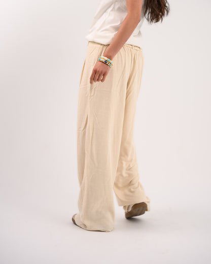 Beige Linen Structured Pants