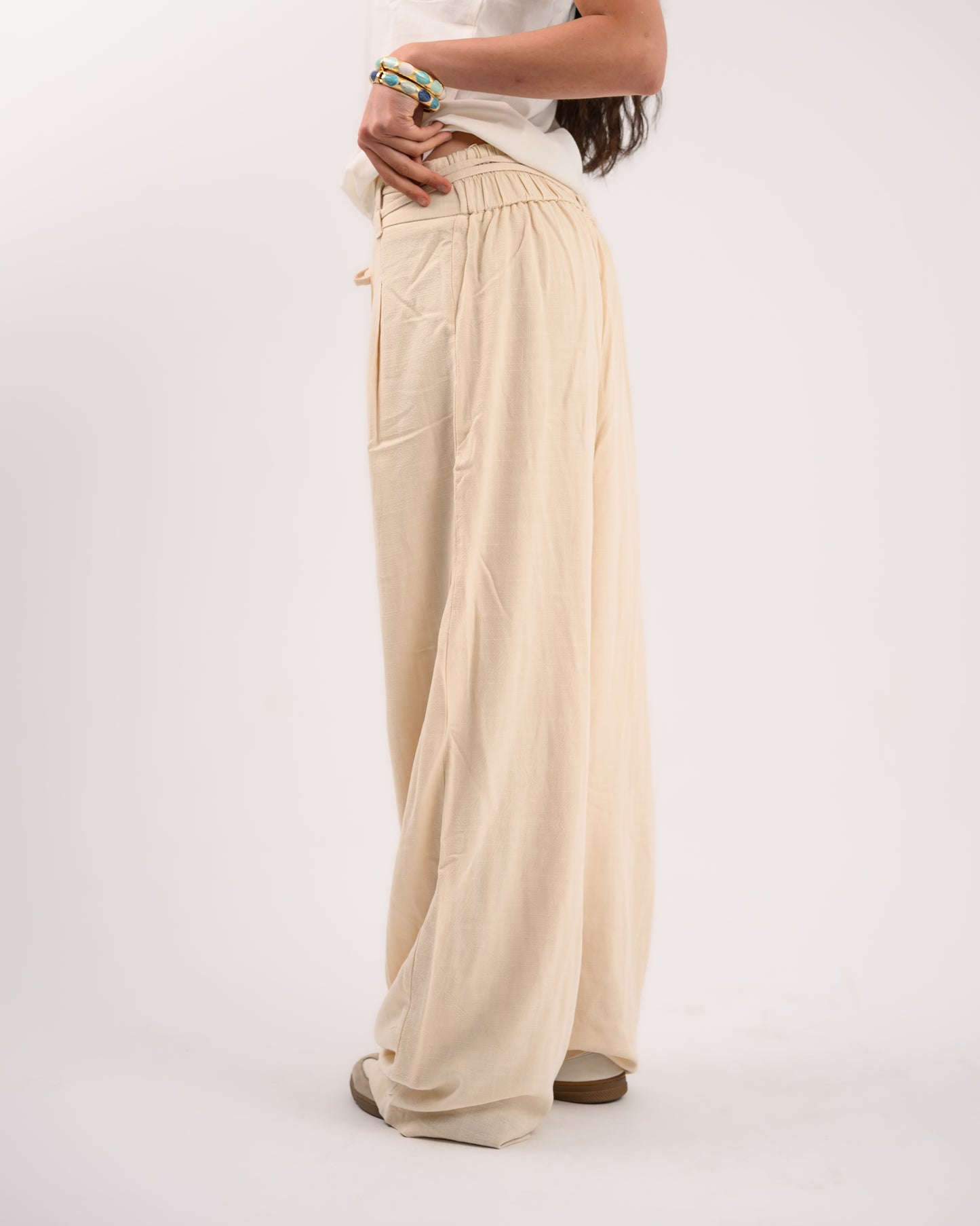 Beige Linen Structured Pants