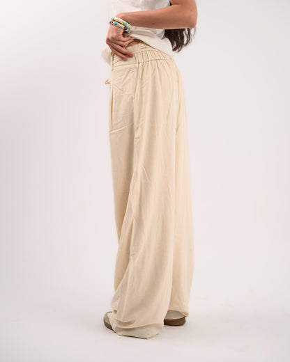 Beige Linen Structured Pants